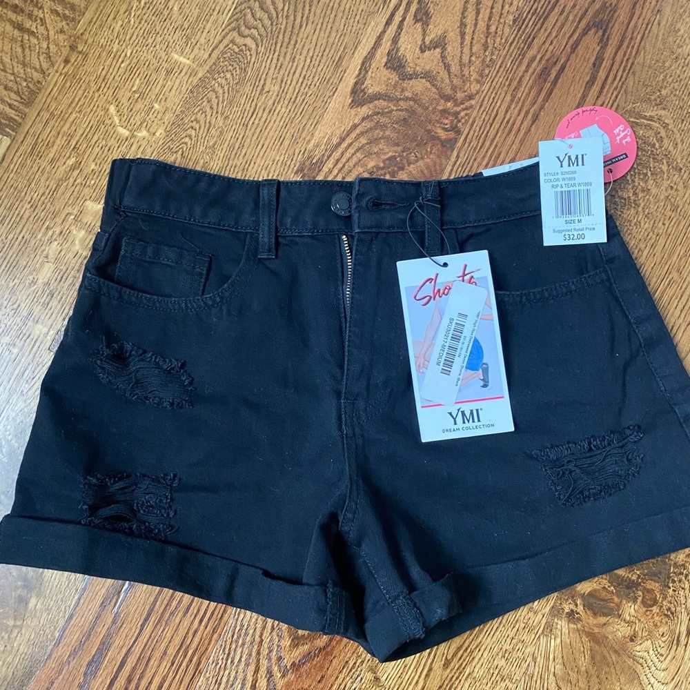 Distressed Black YMI Shorts